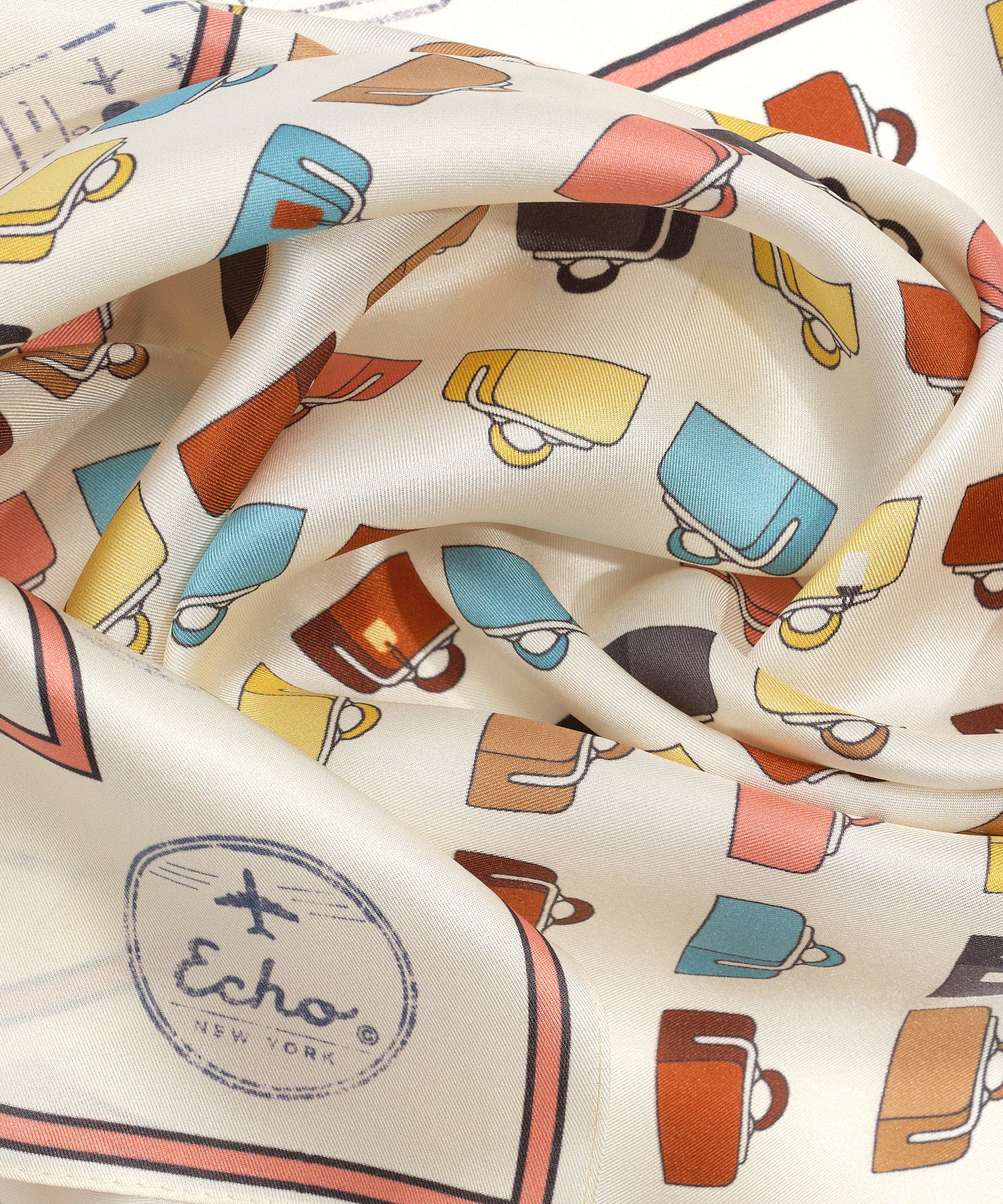 Echo Vintage Luggage Silk Square - Pebble