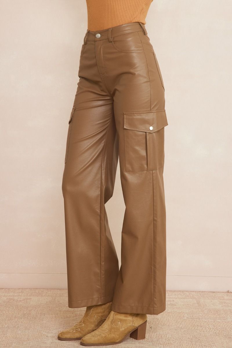 Entro Faux Leather Pant - Brown Clothing - Bottoms - Pants - Casual by Entro | Grace the Boutique