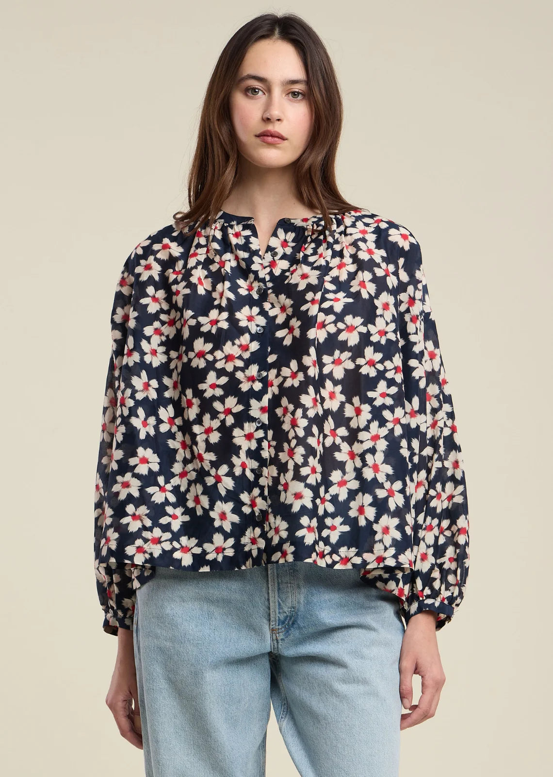 Velvet Flora Cotton Print Top - Autumn Bloom