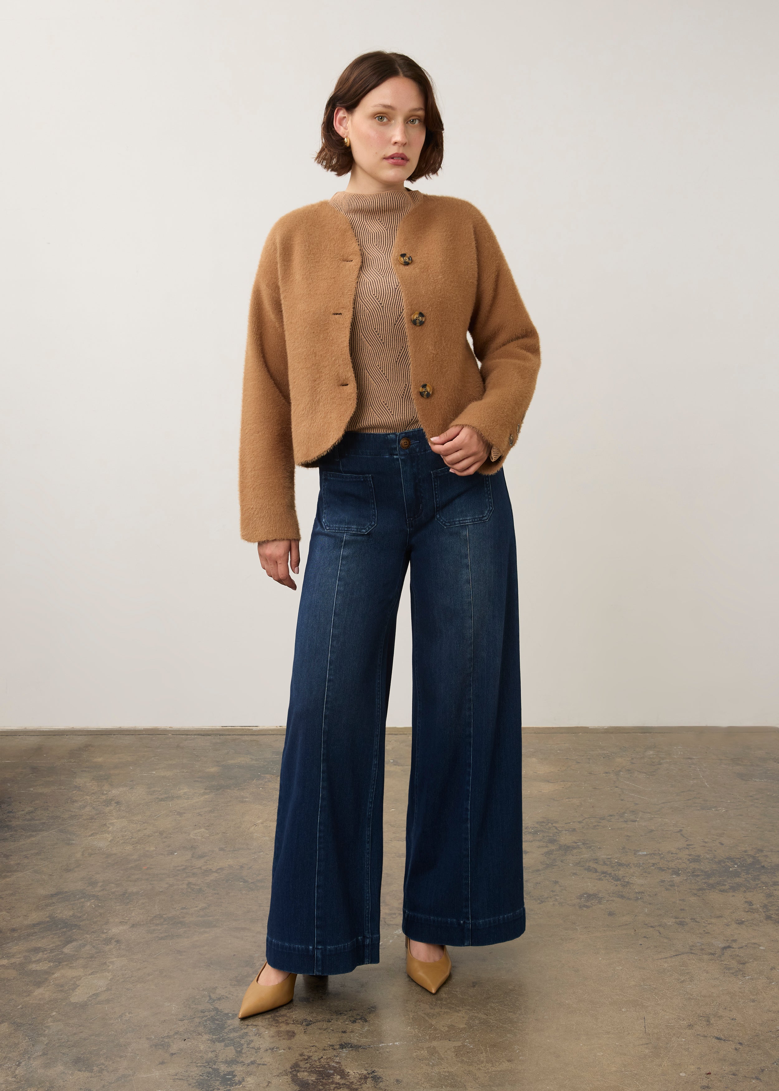 FDJ Collarless Knit Jacket - Camel