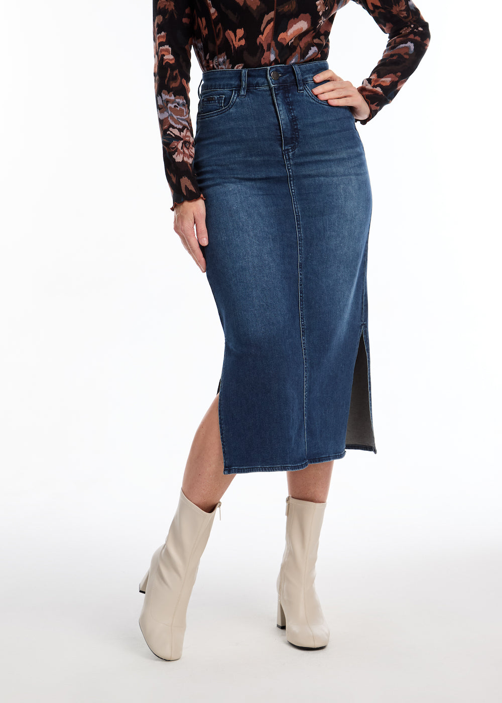 FDJ Column Skirt with Slits - Dark Wash Clothing - Bottoms - Other Bottoms - Skirts by French Dressing Jeans | Grace the Boutique