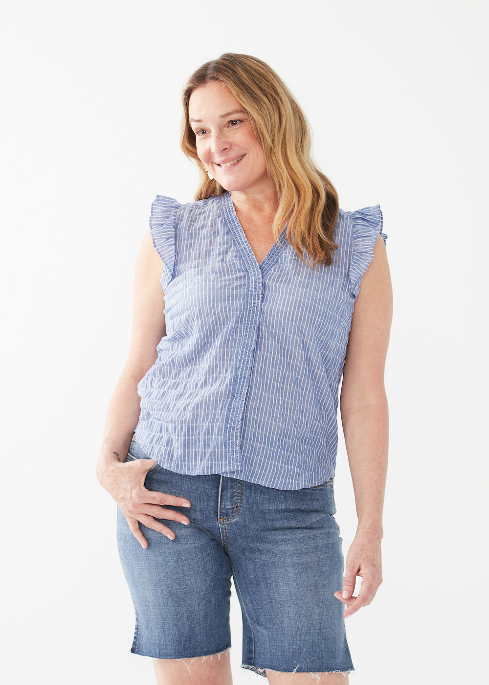 FDJ Flutter Sleeve Blouse - Indigo Clothing - Tops - Shirts - Blouses - Blouses Opening Price by French Dressing Jeans | Grace the Boutique