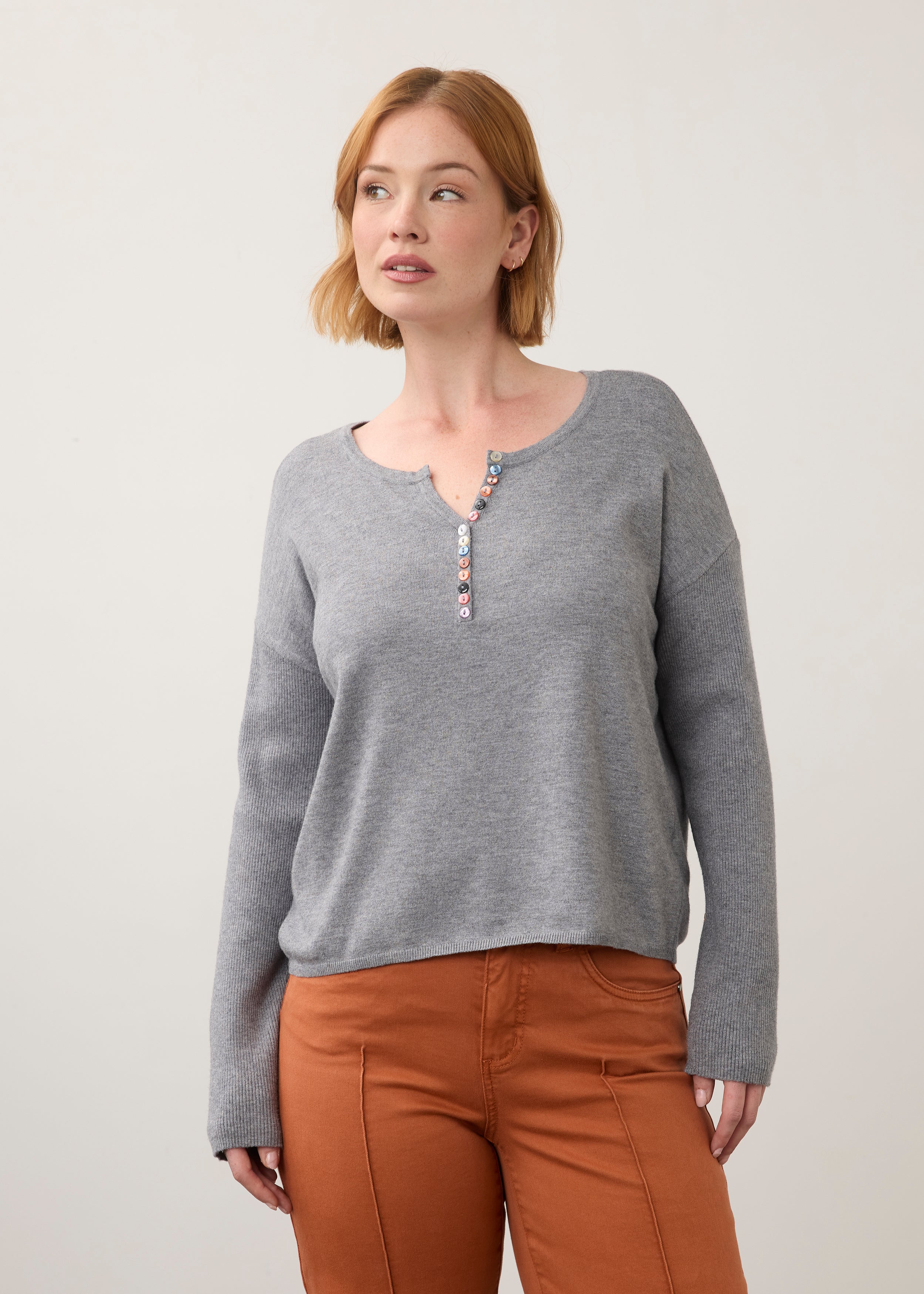 FDJ Notch Neck Rib Sleeve Sweater - Storm