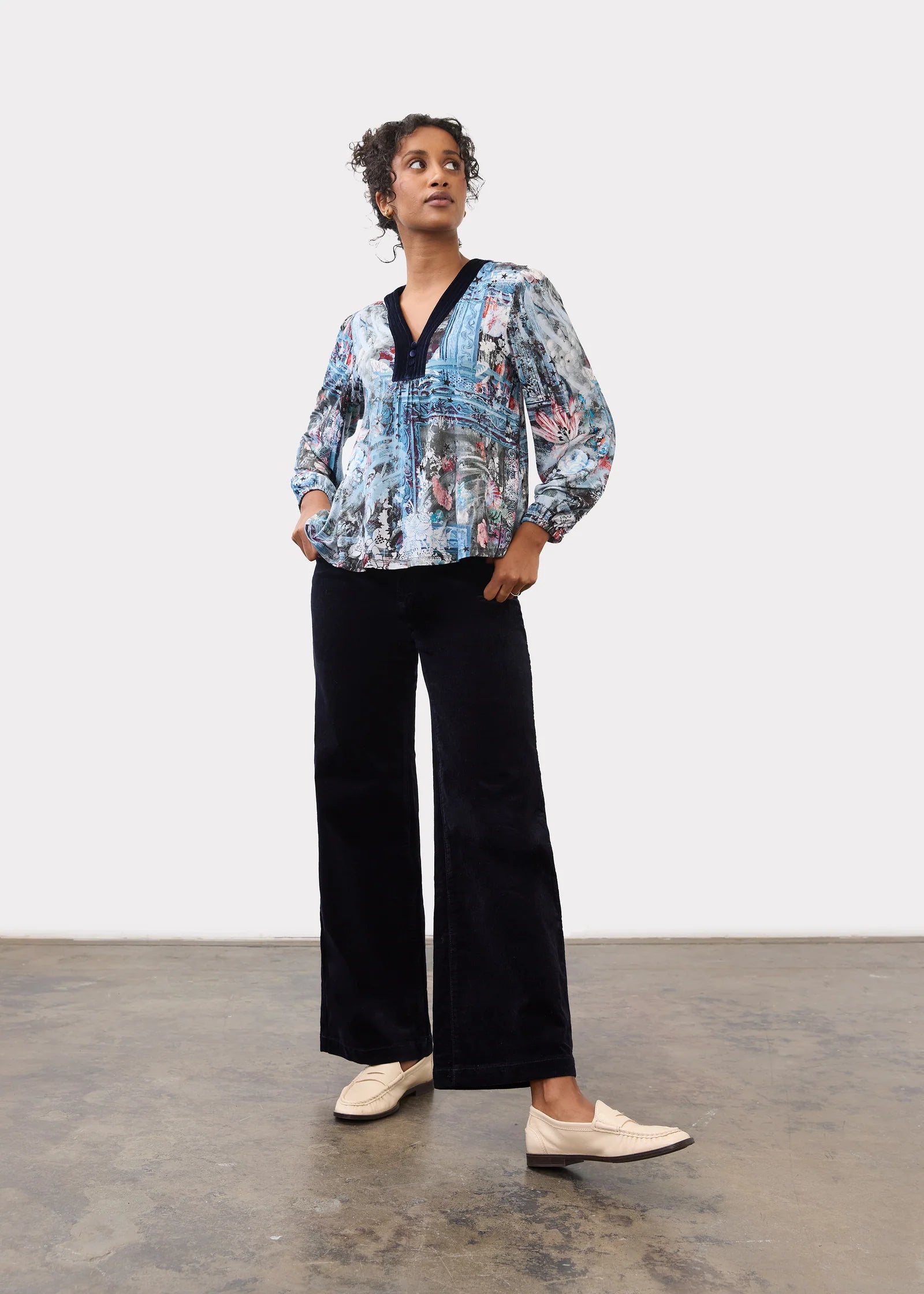 FDJ Olivia Wide Leg Cord - Blueberry