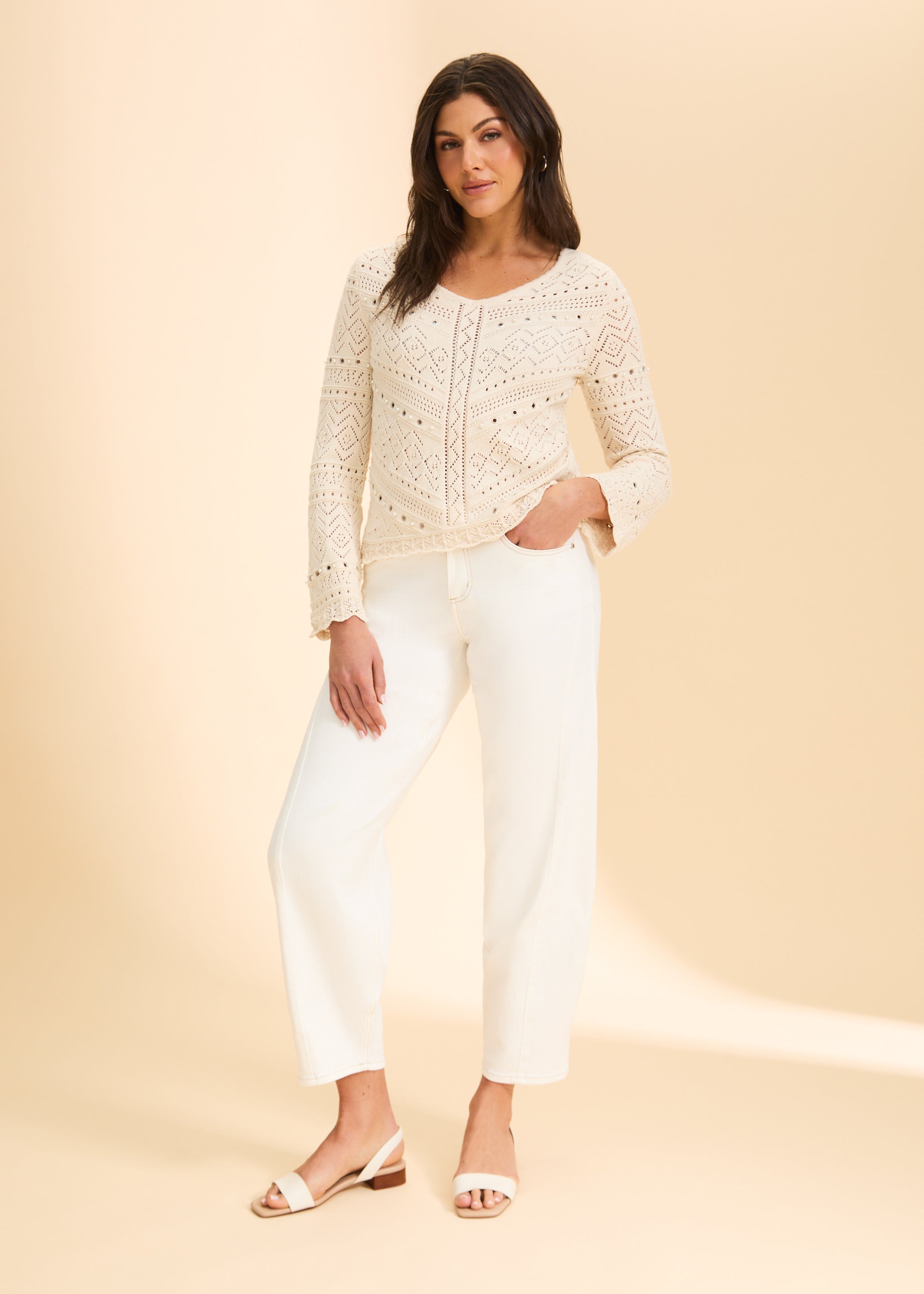 FDJ Pointelle Embroidered Sweater - Ivory