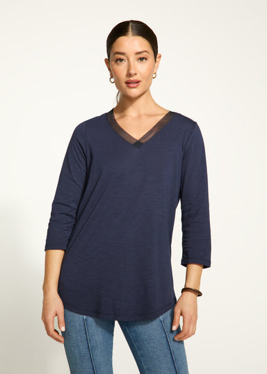 FDJ V-Neck Top - Navy Clothing - Tops - Shirts - LS Knits by French Dressing Jeans | Grace the Boutique