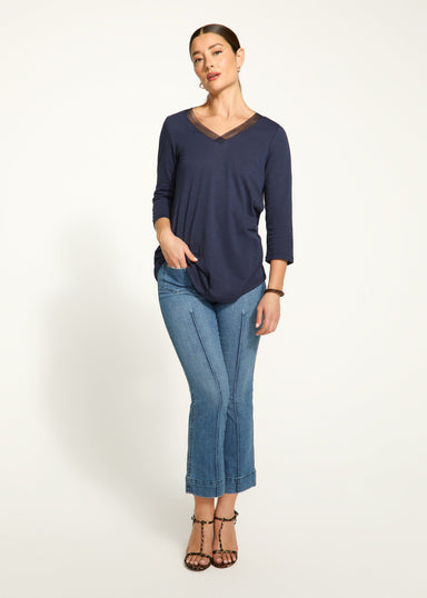 FDJ V-Neck Top - Navy Clothing - Tops - Shirts - LS Knits by French Dressing Jeans | Grace the Boutique