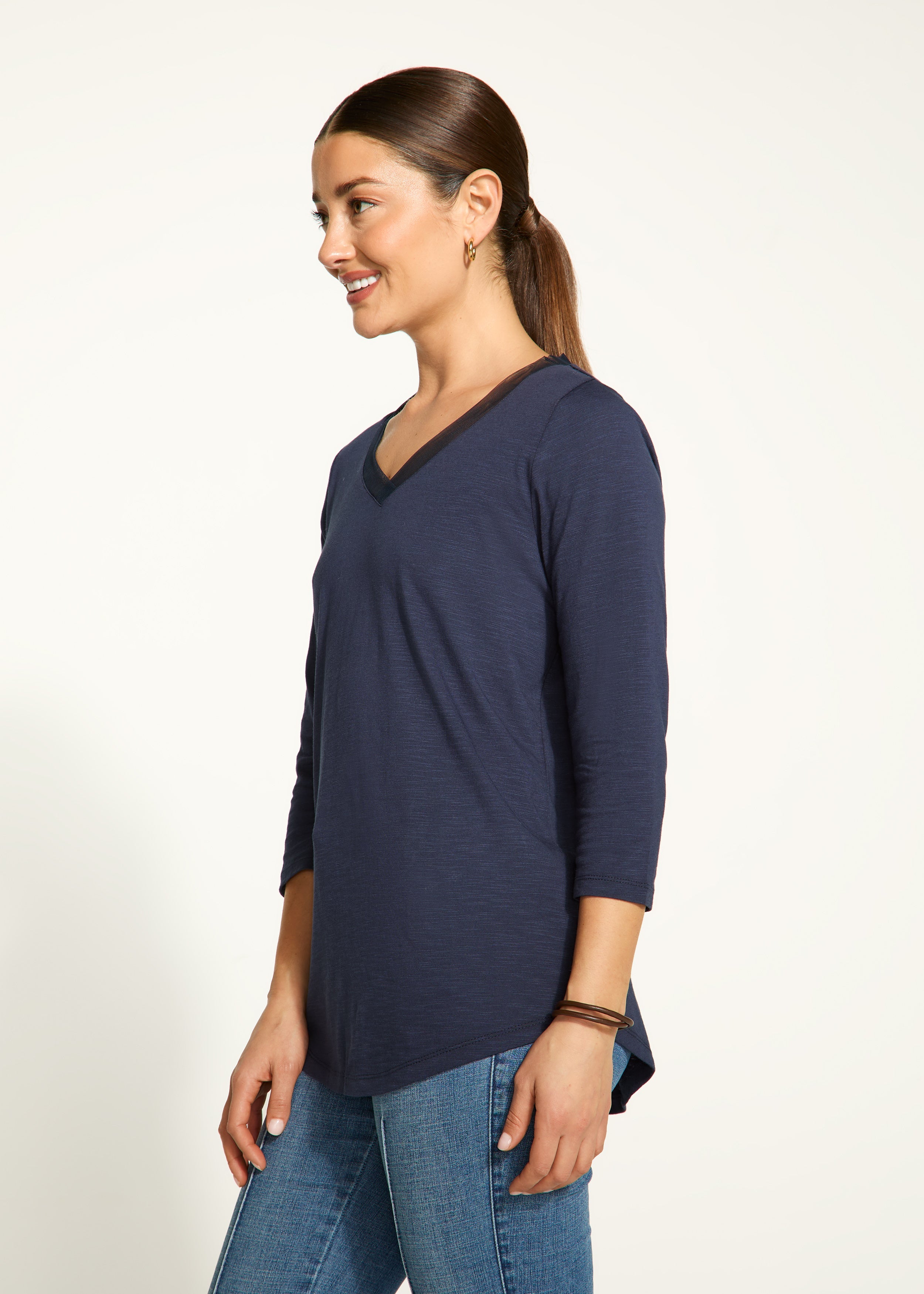 FDJ V-Neck Top - Navy Clothing - Tops - Shirts - LS Knits by French Dressing Jeans | Grace the Boutique