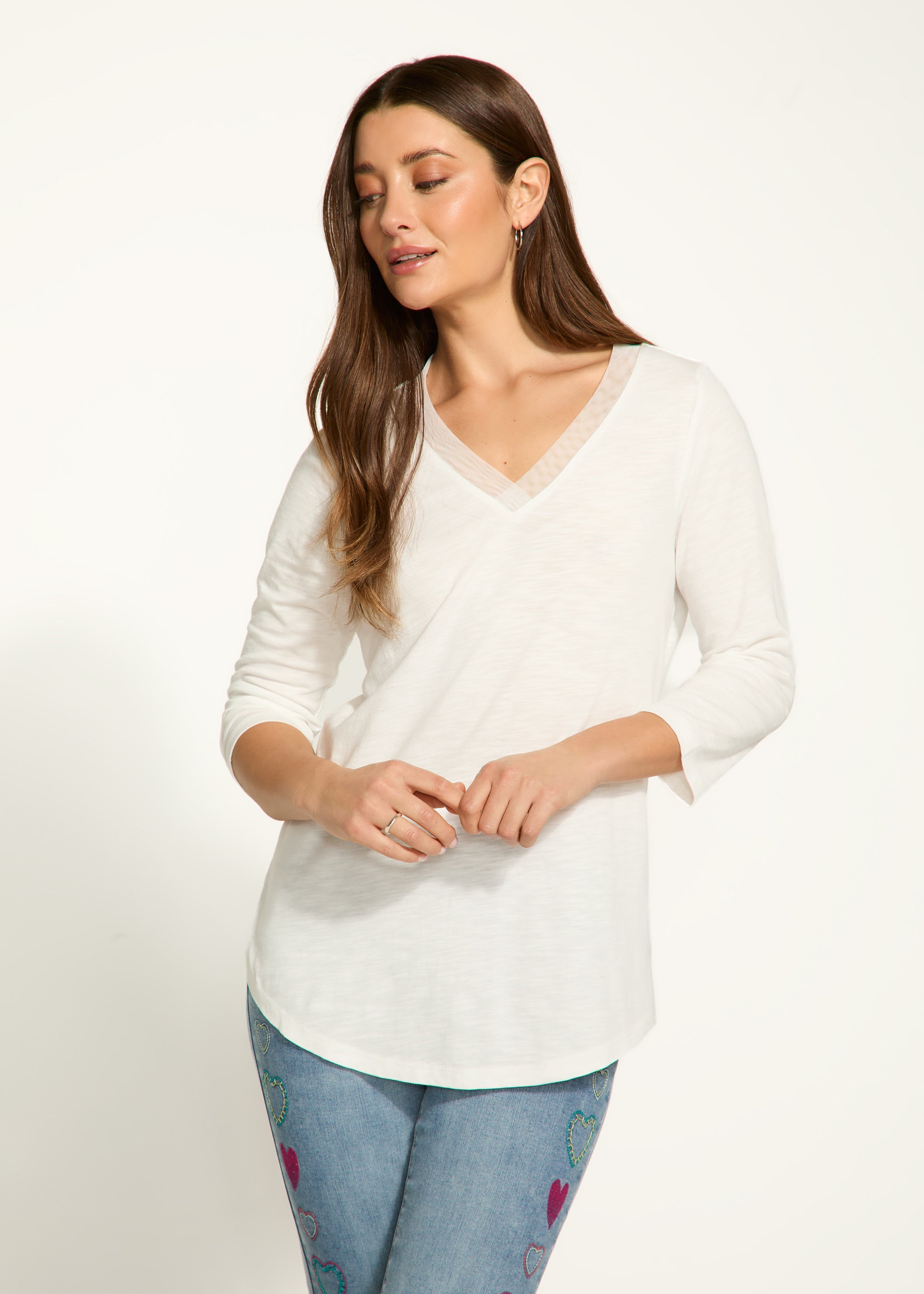 FDJ V-Neck Top - White Clothing - Tops - Shirts - LS Knits by French Dressing Jeans | Grace the Boutique