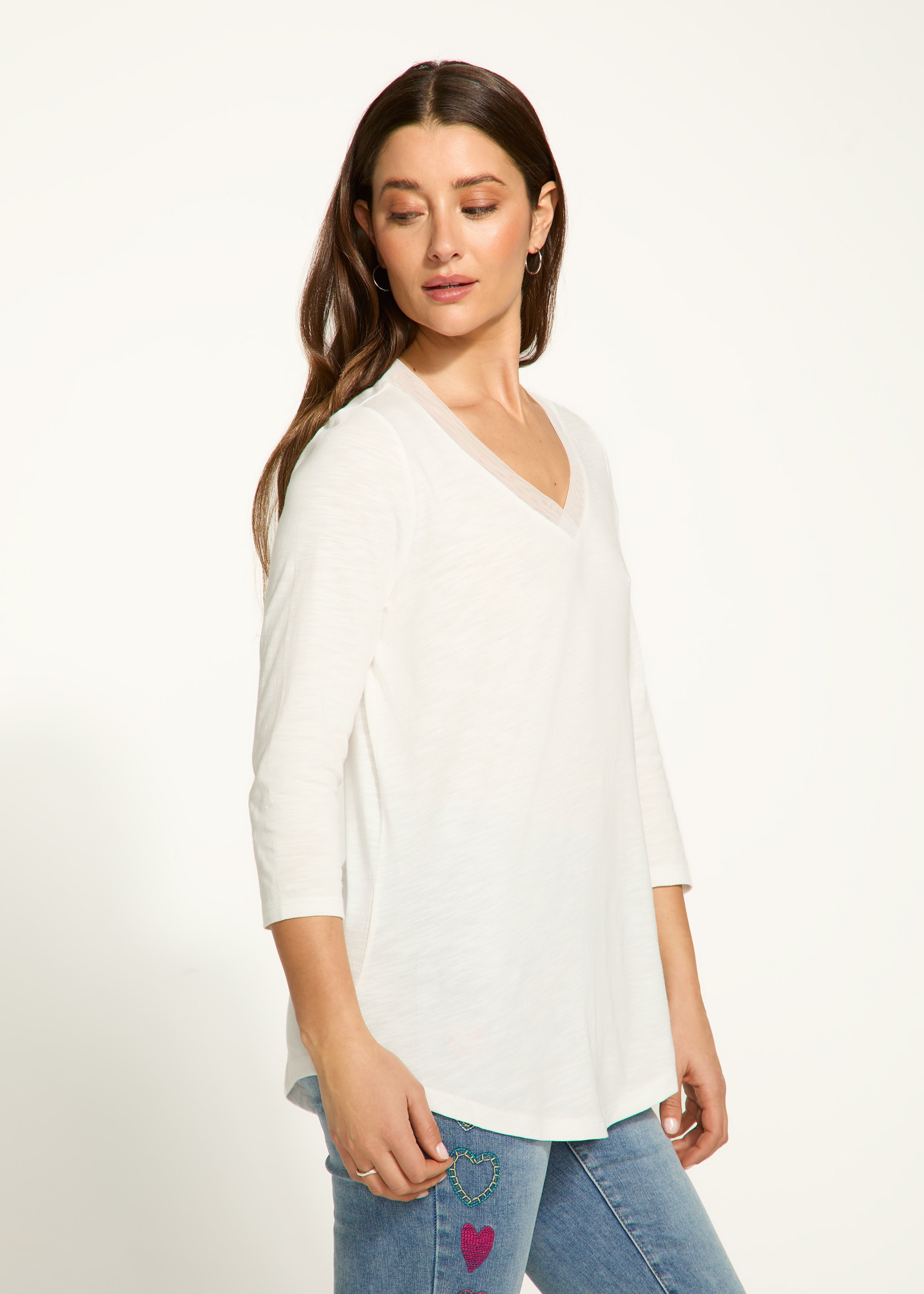 FDJ V-Neck Top - White Clothing - Tops - Shirts - LS Knits by French Dressing Jeans | Grace the Boutique