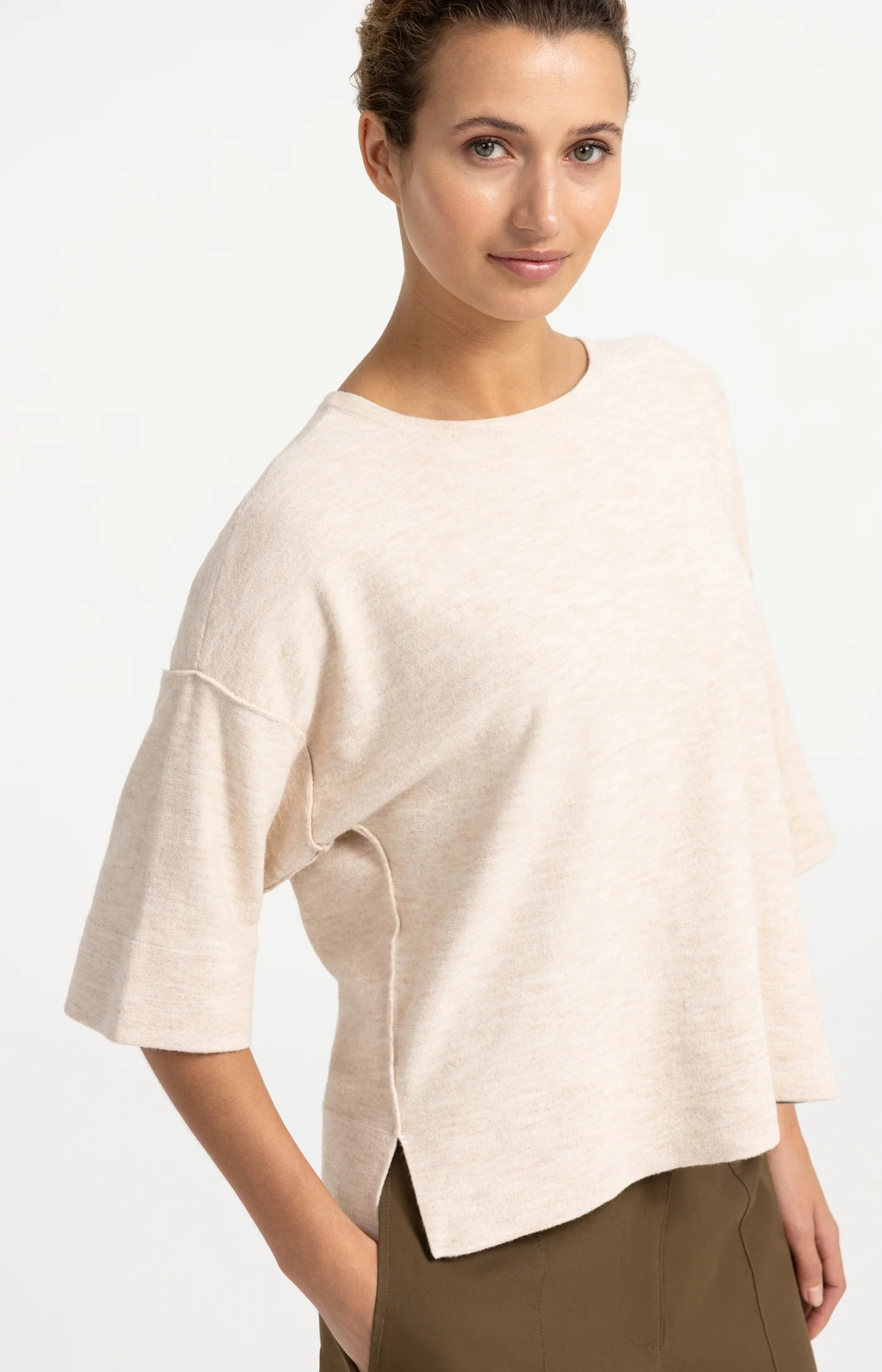 Yaya Oversized Knitted Tee - Peach Melange