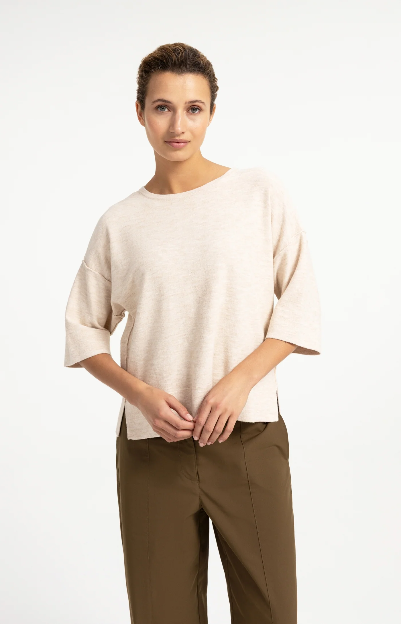Yaya Oversized Knitted Tee - Peach Melange