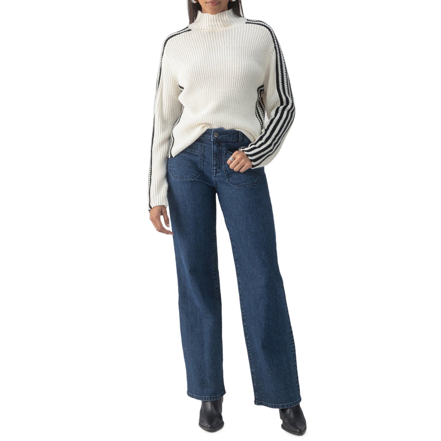 Sanctuary Sporty Stripe Mock Sweater - Chalk