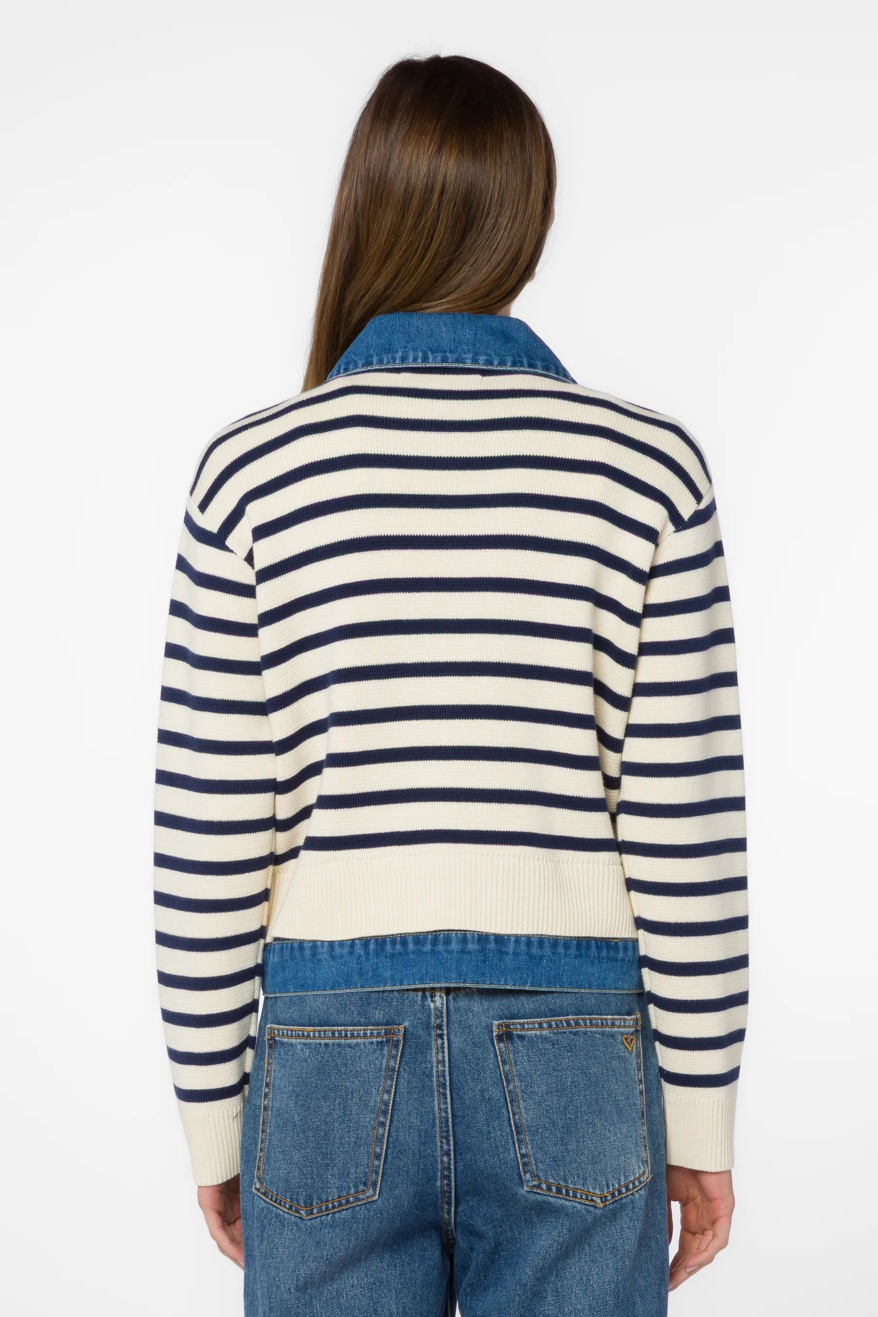 Velvet Heart Francis Cardi - Ivory Denim Blue Stripe