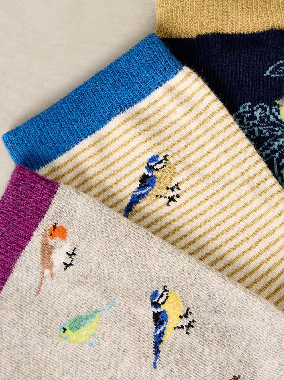 White Stuff 3 Pack Garden Bird Ankle Socks - Dark Teal