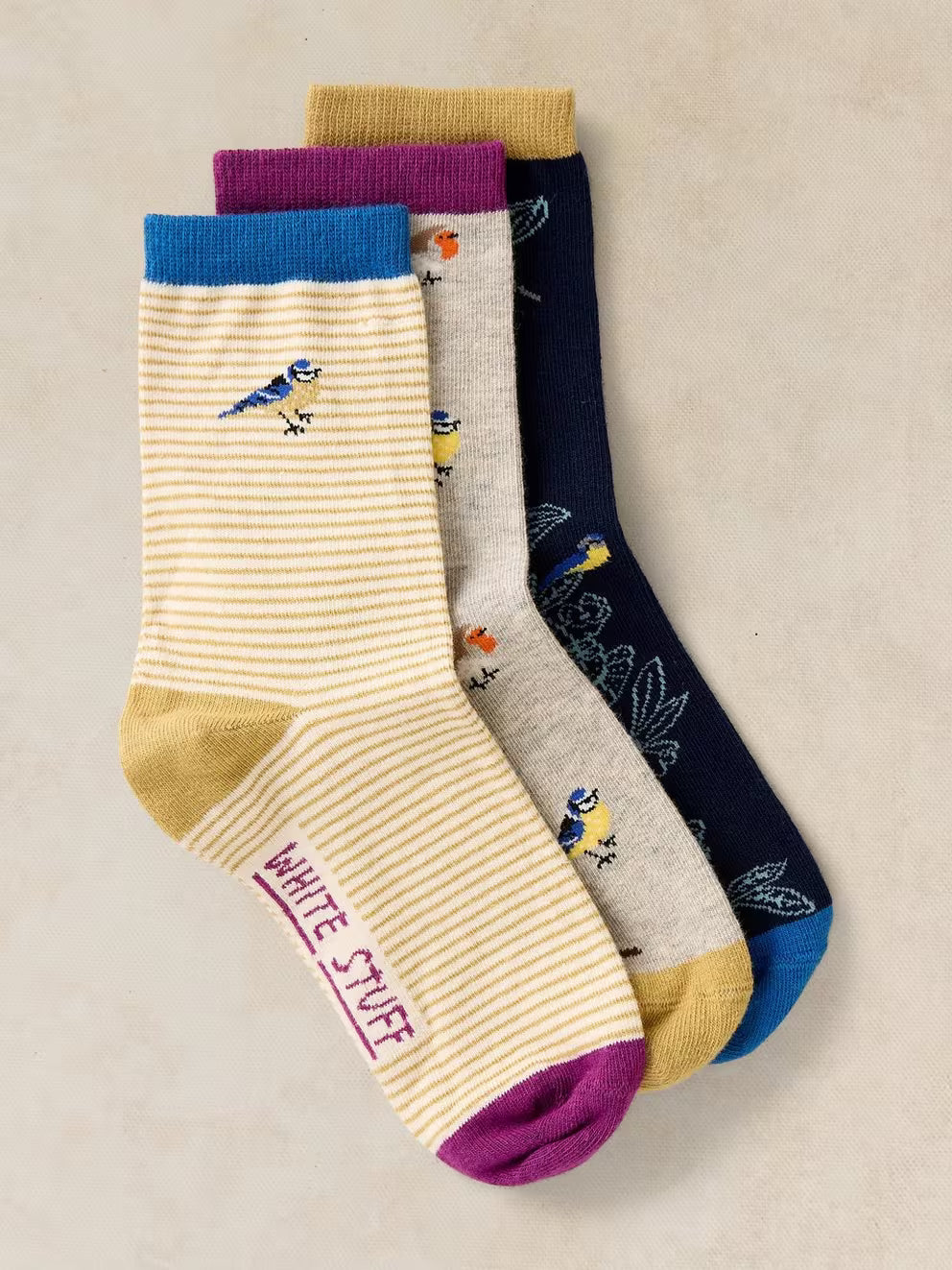 White Stuff 3 Pack Garden Bird Ankle Socks - Dark Teal