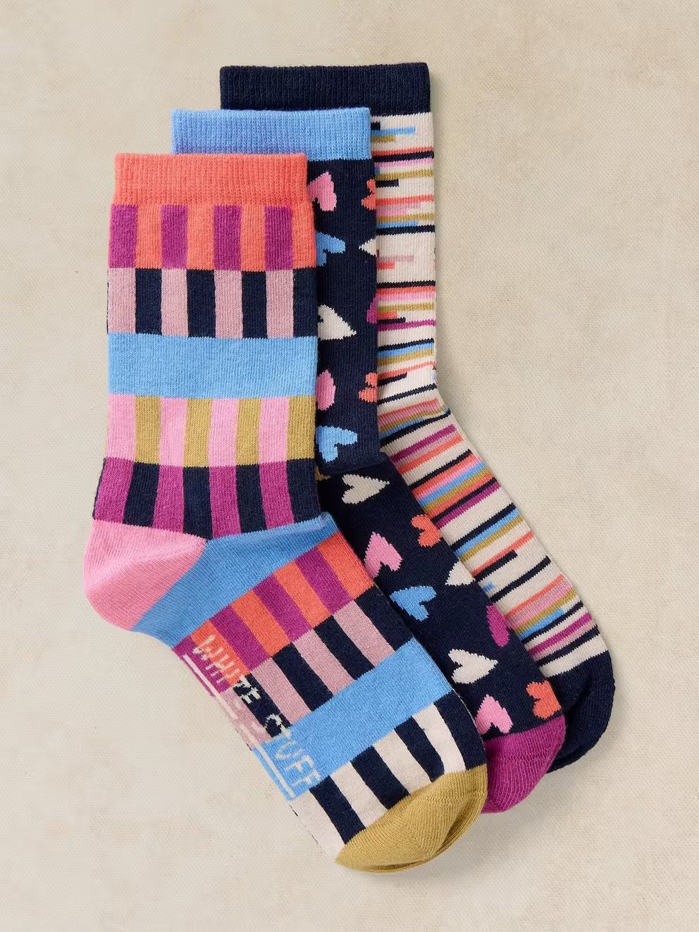 White Stuff 3 Pack Geo Heart Print Socks - Navy Multi