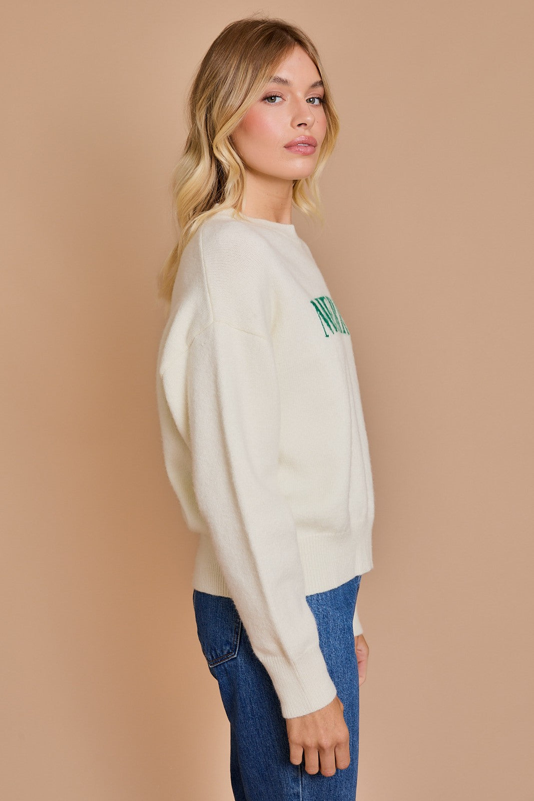 Gilli “Merry” Sweater - Ivory-Green Clothing - Tops - Sweaters - Pullovers by Gilli | Grace the Boutique