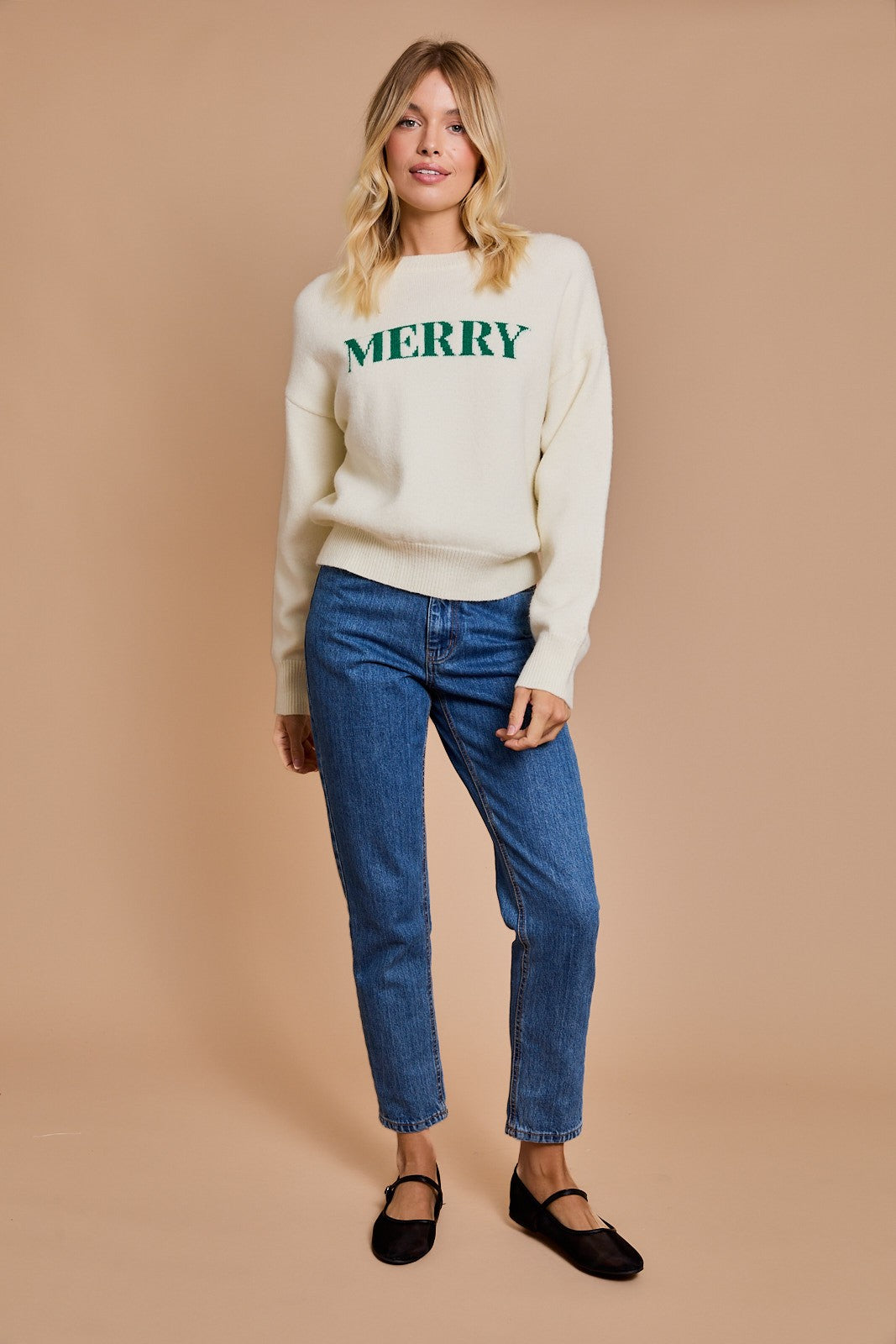 Gilli “Merry” Sweater - Ivory-Green Clothing - Tops - Sweaters - Pullovers by Gilli | Grace the Boutique