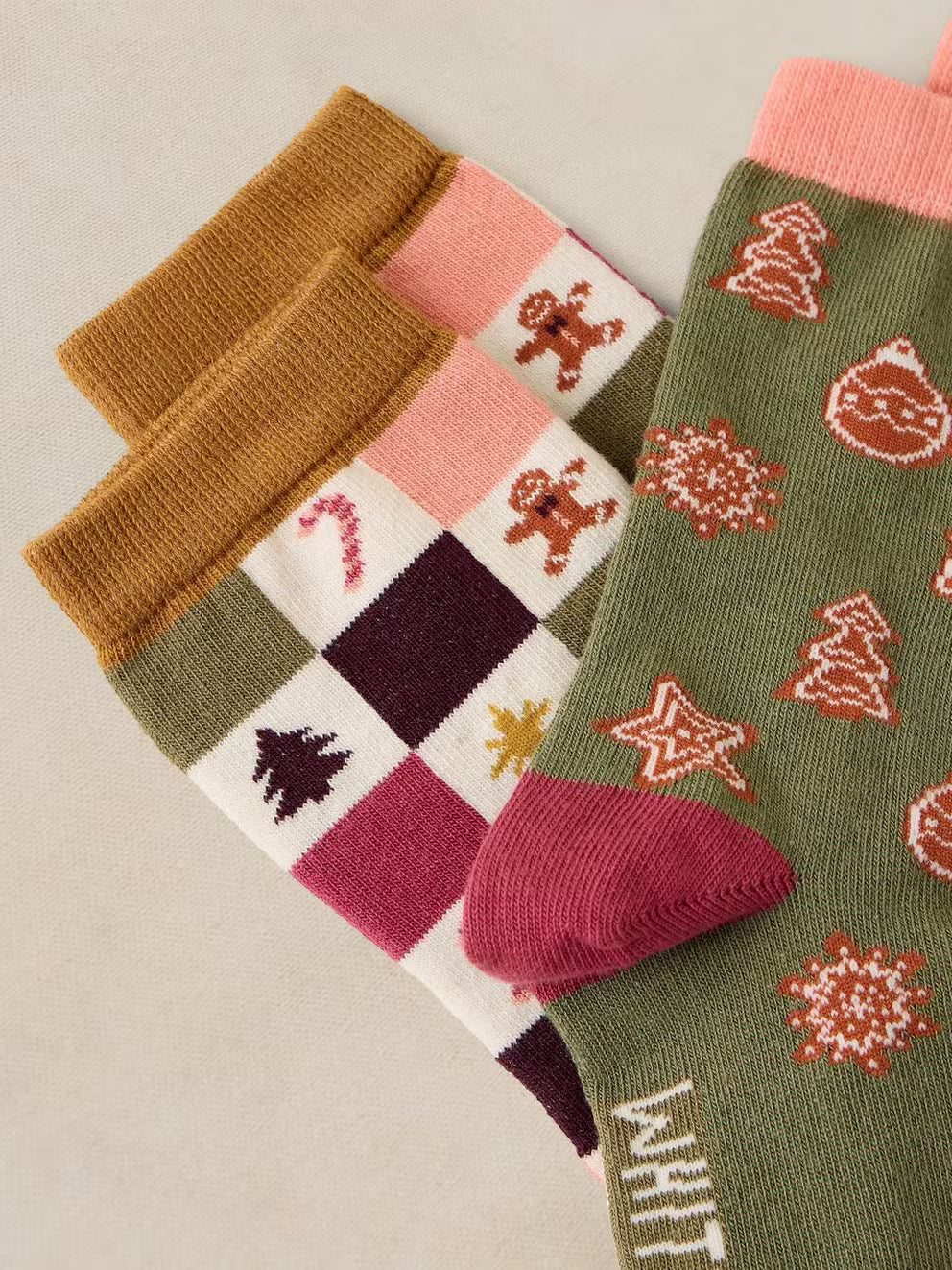White Stuff 2PK Gingerbread Ankle Sock - Green Multi