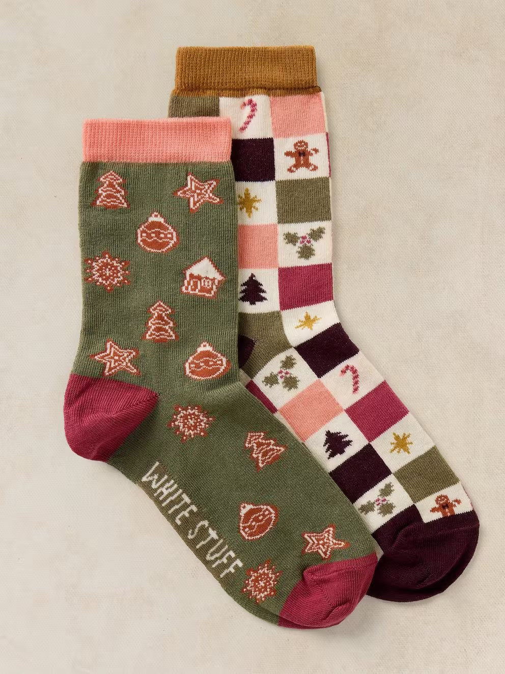 White Stuff 2PK Gingerbread Ankle Sock - Green Multi