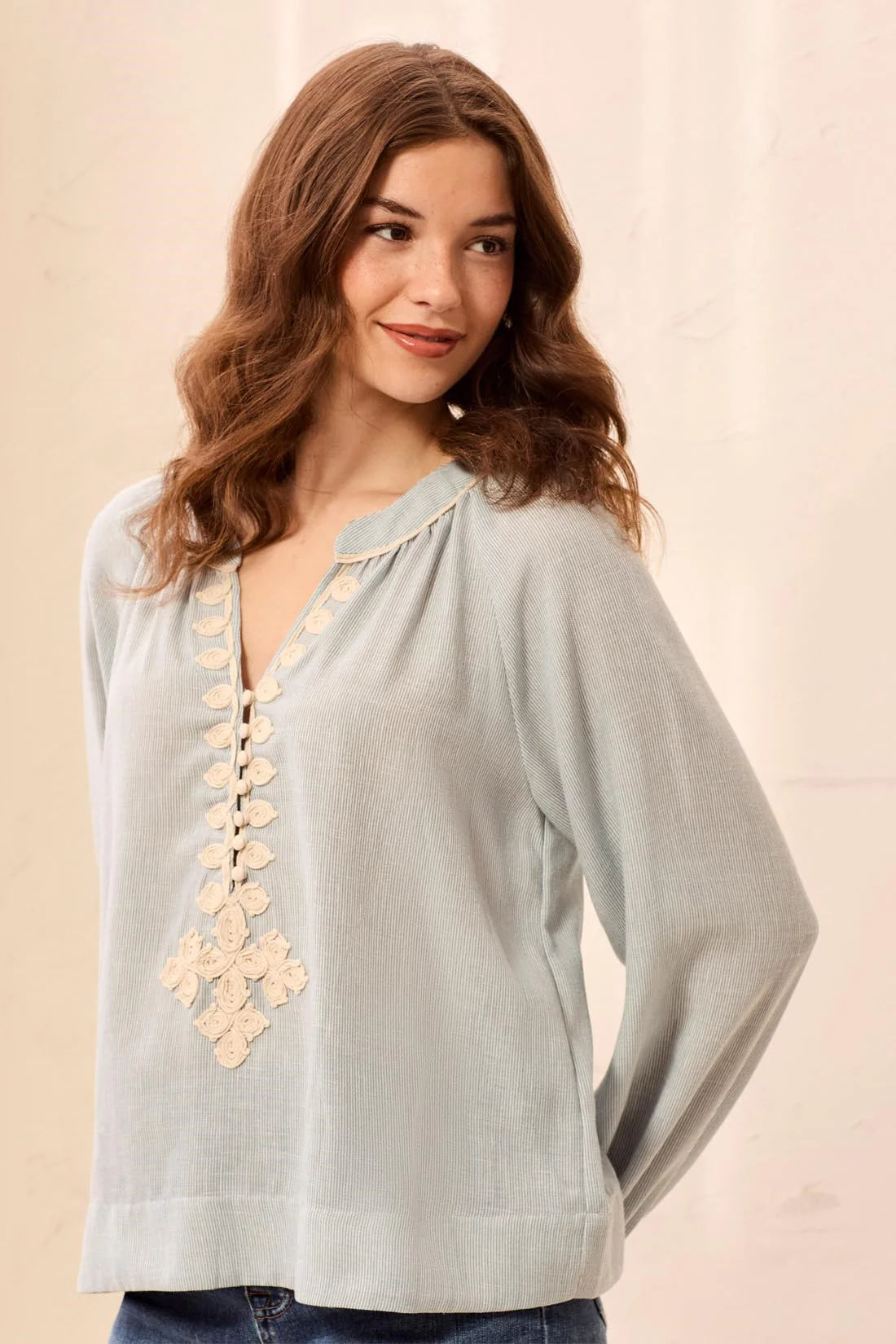 Tribal Goldie Blouse - Blue Fog