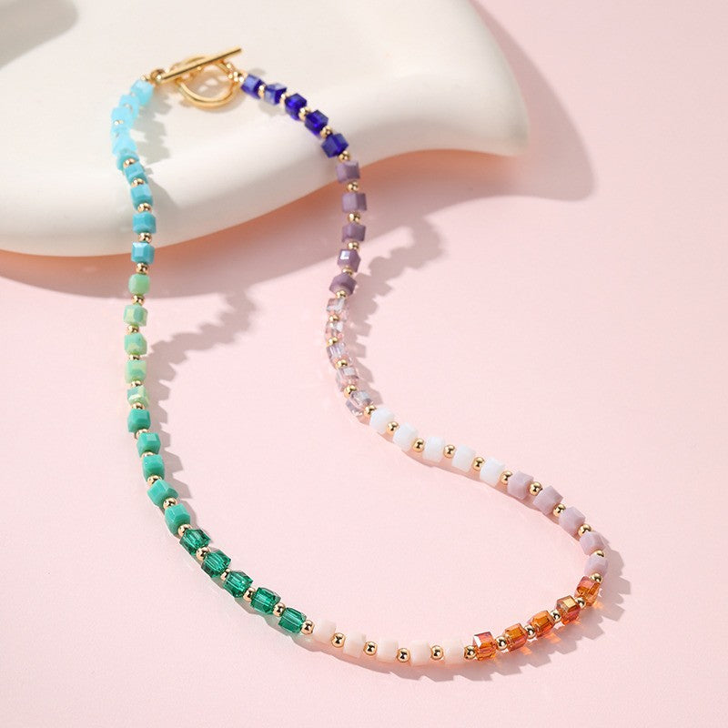 Gradient Cube Crystal Necklace -  Multi
