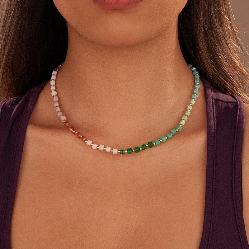 Gradient Cube Crystal Necklace -  Multi