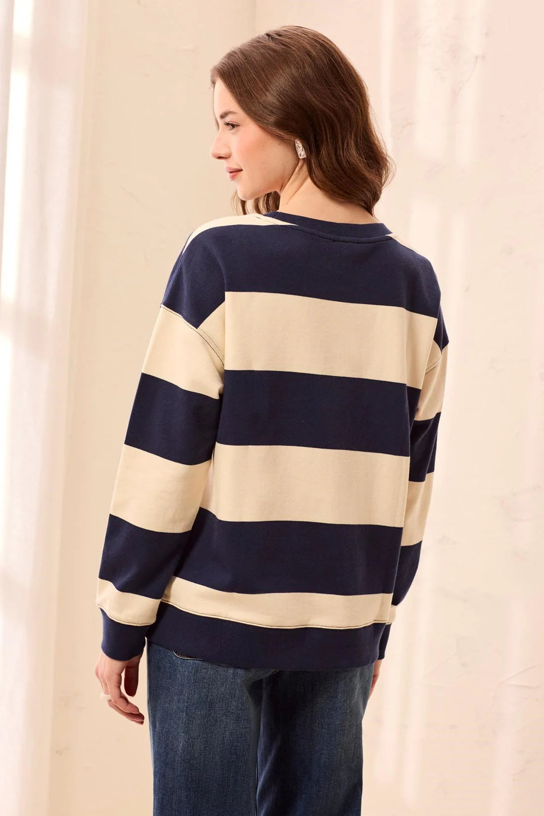 Tribal Striped Heart Sweater - Jet Blue