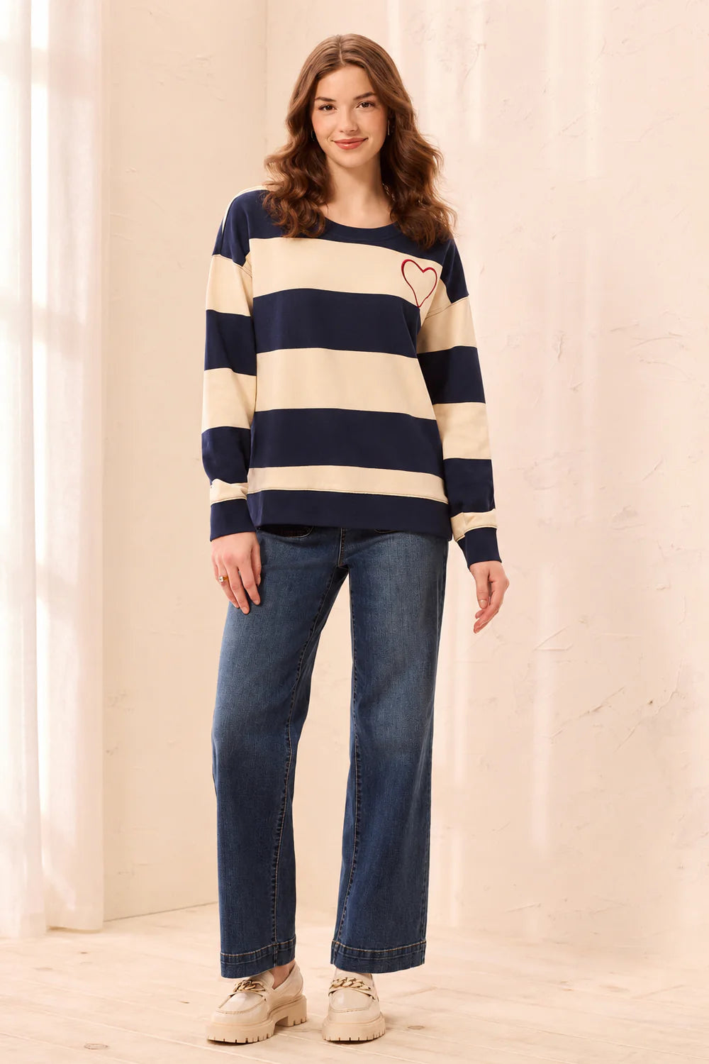 Tribal Striped Heart Sweater - Jet Blue