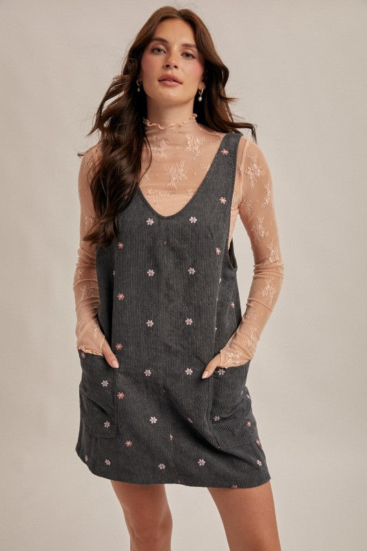 Hem & Thread Floral Pinafore - Teal