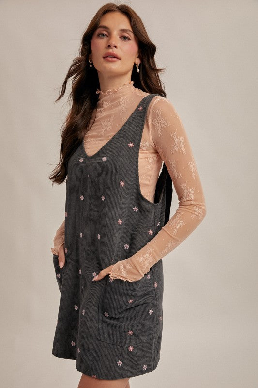 Hem & Thread Floral Pinafore - Teal