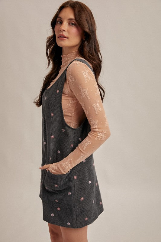 Hem & Thread Floral Pinafore - Teal