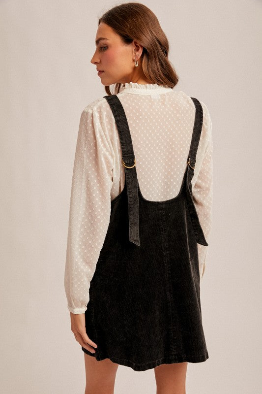 Hem & Thread Snow Wash Cord Pinafore - Black