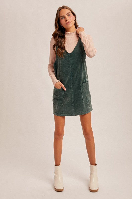 Hem & Thread Snow Wash Cord Pinafore - Hunter Green