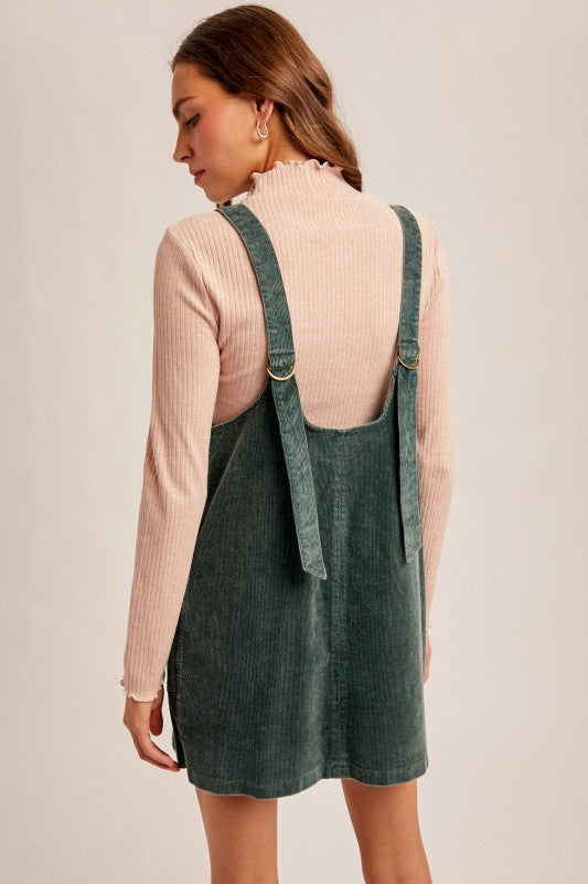 Hem & Thread Snow Wash Cord Pinafore - Hunter Green