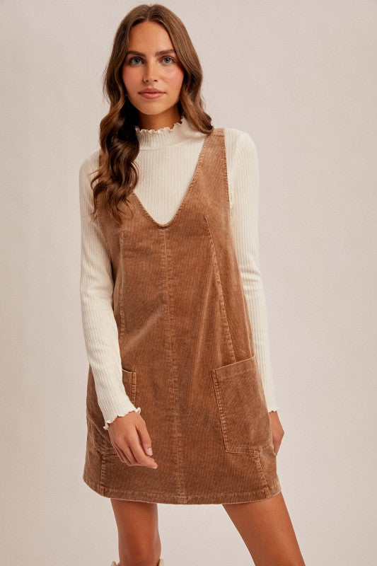 Hem & Thread Snow Wash Cord Pinafore - Taupe