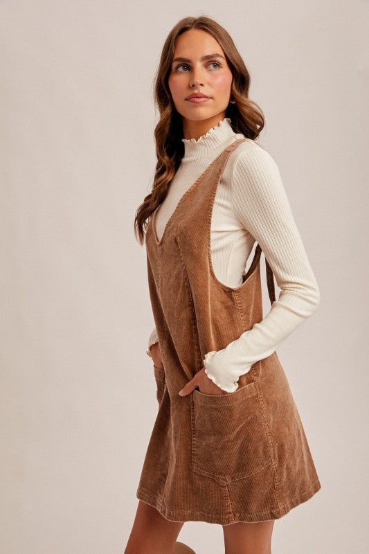 Hem & Thread Snow Wash Cord Pinafore - Taupe