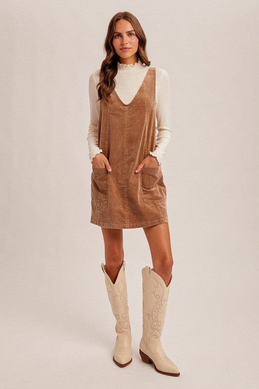 Hem & Thread Snow Wash Cord Pinafore - Taupe