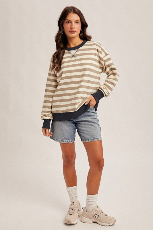 Hem & Thread Striped Sweatshirt - Olive/Navy