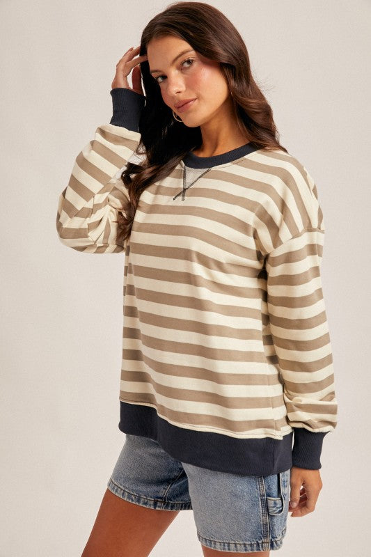 Hem & Thread Striped Sweatshirt - Olive/Navy