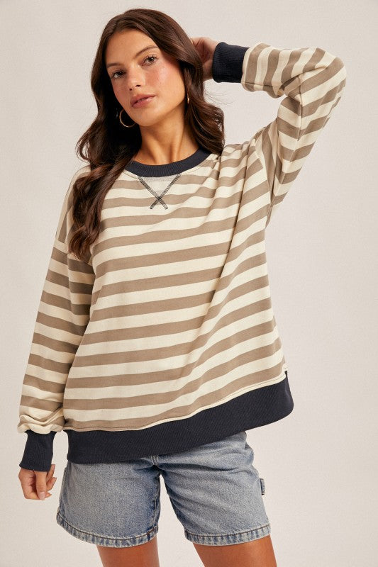 Hem & Thread Striped Sweatshirt - Olive/Navy