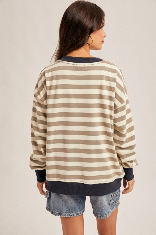 Hem & Thread Striped Sweatshirt - Olive/Navy
