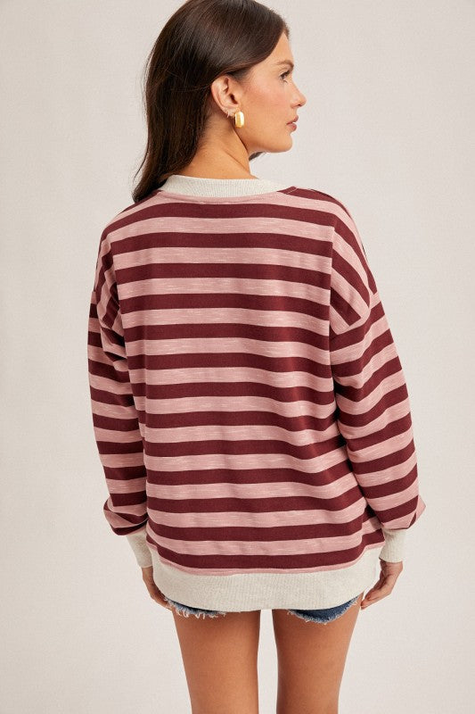 Hem & Thread Striped Sweatshirt - Wine/Pink