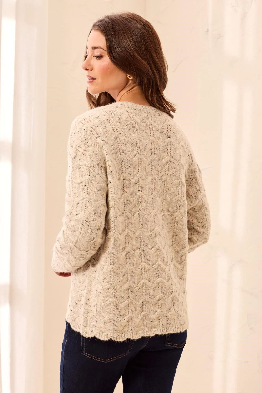 Tribal Scallop Henley Sweater - Cream
