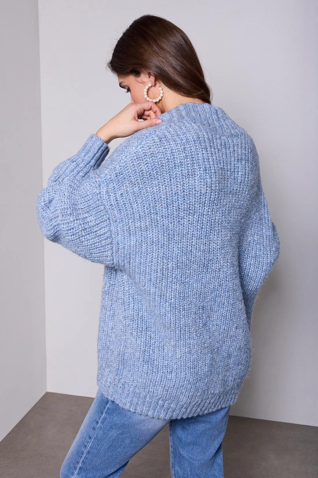 Tribal Oversize V Neck Sweater - Satin Sky