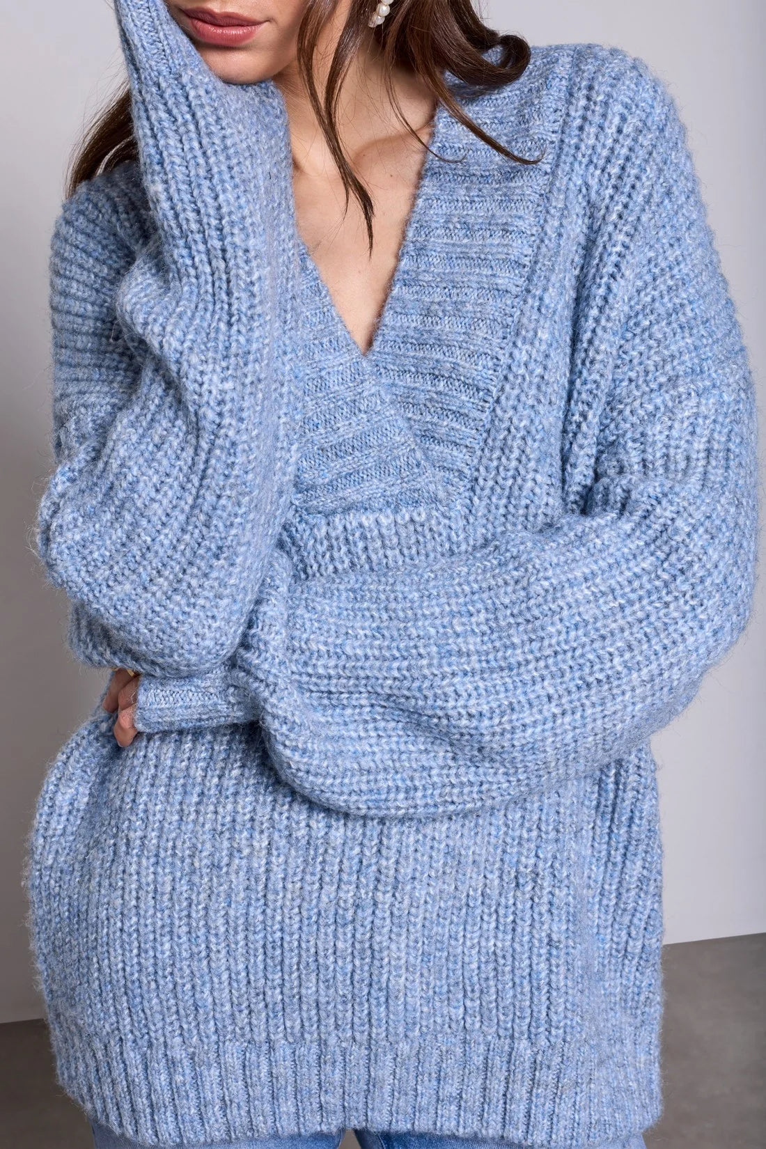 Tribal Oversize V Neck Sweater - Satin Sky