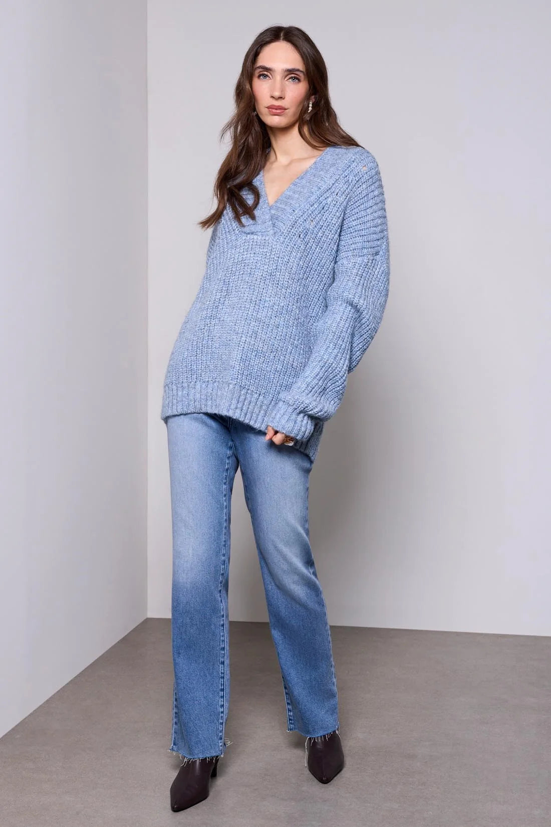Tribal Oversize V Neck Sweater - Satin Sky