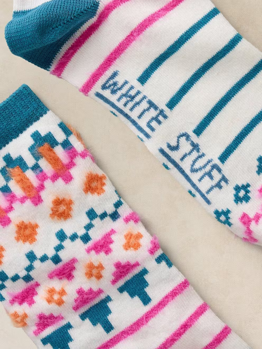White Stuff Fluffy Fairisle Ankle Sock - Ivory Multi