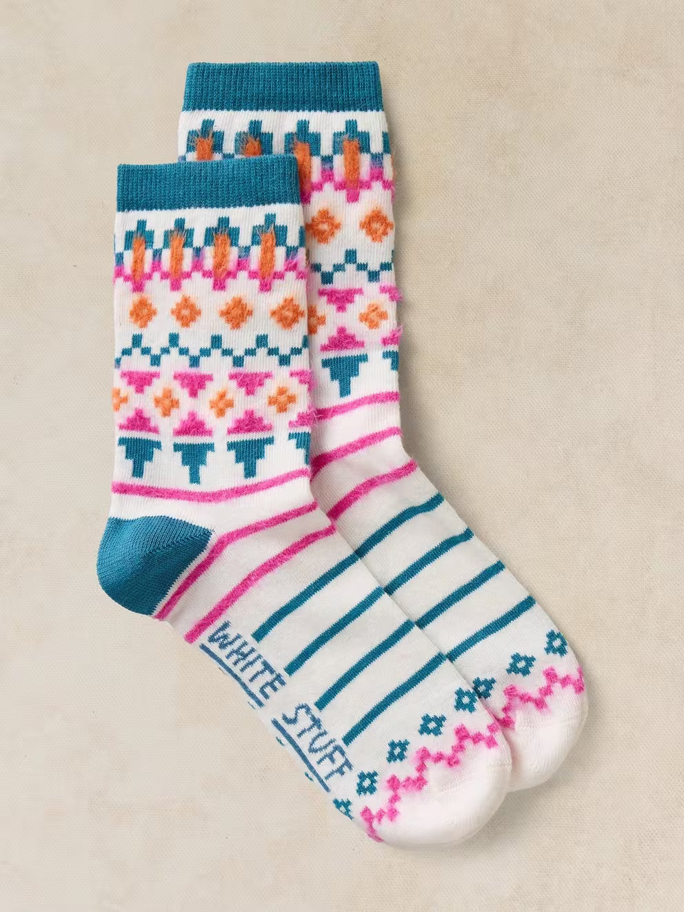 White Stuff Fluffy Fairisle Ankle Sock - Ivory Multi